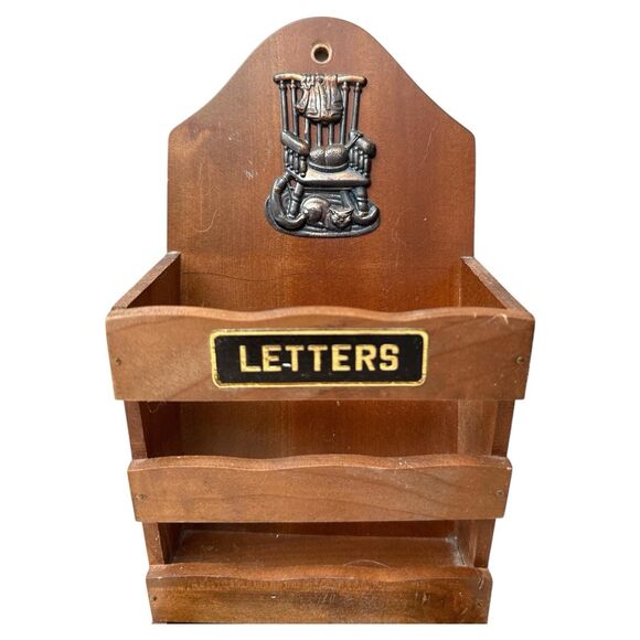 Vintage 3-Tier Wood Letter Holder: MCM Wall Mount Mail Organizer - Picture 5 of 8